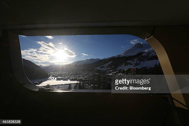 The mountains and the town of Davos are seen from the balcony of a guest bedroom at the InterContinental Hotel Davos, operated by InterContinental...