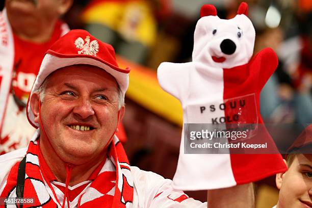 Fan of Poland poses prior to the IHF Men's Handball World Championship group D match between Poland and Russia at Lusail Multipurpose Hall on January...