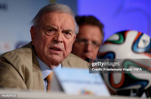 And Local Organising Committee President Jose Maria Marin and FIFA Secretary General, Jerome Valcke attends the 2014 FIFA World Cup Football Legacy...