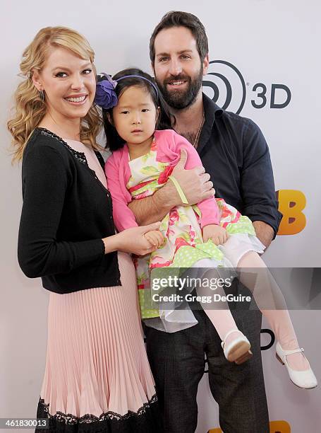 Actress Katherine Heigl, husband Josh Kelley and daughter Naleigh arrive at the Los Angeles premiere of "The Nut Job" at Regal Cinemas L.A. Live on...