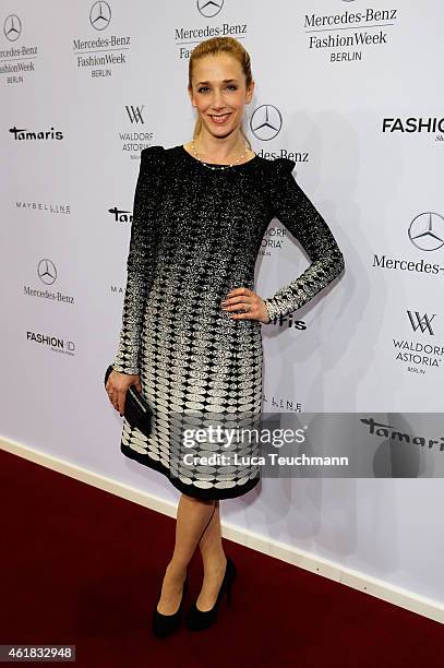 Kristin Meyer attends the Riani show during the Mercedes-Benz Fashion Week Berlin Autumn/Winter 2015/16 at Brandenburg Gate on January 20, 2015 in...