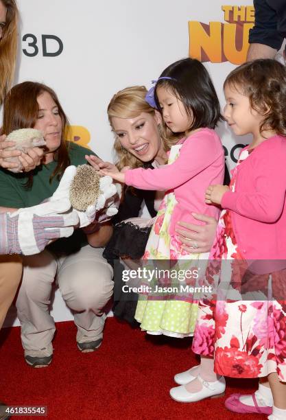 Actress Katherine Heigl, husband Josh Kelley and daughter Nancy 'Naleigh' Leigh attend the premiere of 'The Nut Job' at Regal Cinemas L.A. Live on...