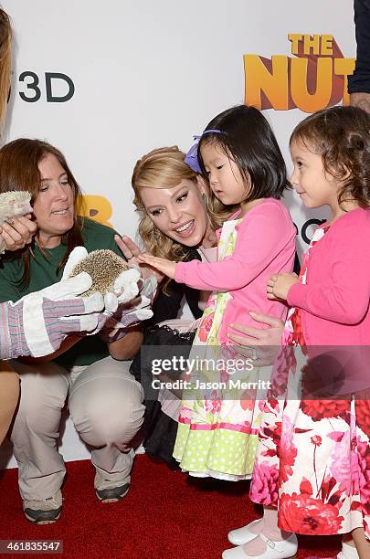 Actress Katherine Heigl, husband Josh Kelley and daughter Nancy 'Naleigh' Leigh attend the premiere of 'The Nut Job' at Regal Cinemas L.A. Live on...