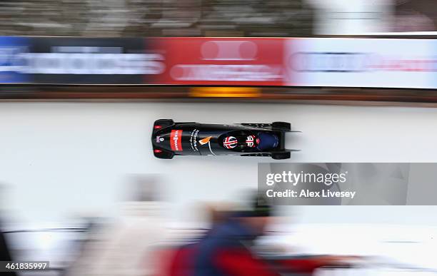 Paula Walker and Rebekah Wilson of Great Britain in action during the final heat of the Women's Bobsleigh competition at the Viessmann FIBT Bob &...