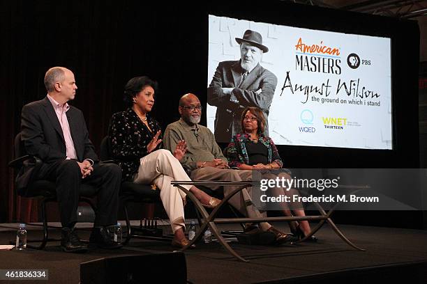 Series executive producer Michael Kantor, actress Phylicia Rashad, filmmaker Sam Pollard and executive producer Darryl Ford Williams speak onstage...