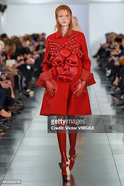 Model walks the runway during the Maison Martin Margiela Haute Couture Spring Summer 2015/2016 show on January 12, 2015 in London, United Kingdom.