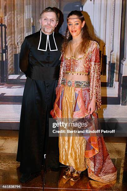 Actors Stephane Guillon and Philippine Bataille perform in 'Le Systeme' Theater Play at Theatre Antoine on January 20, 2015 in Paris, France.