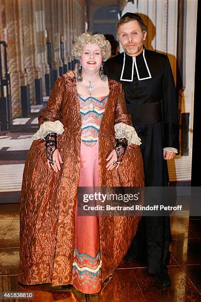 Actors Sophie Barjac and Stephane Guillon perform in 'Le Systeme' Theater Play at Theatre Antoine on January 20, 2015 in Paris, France.