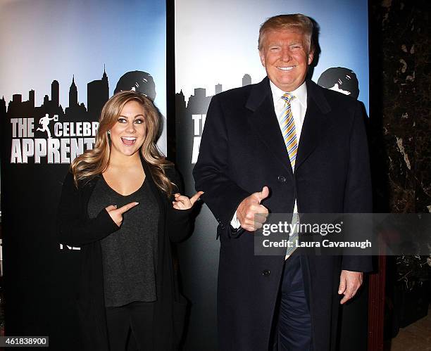 Donald Trump and Shawn Johnson attend "Celebrity Apprentice" Red Carpet Event at Trump Tower on January 20, 2015 in New York City.