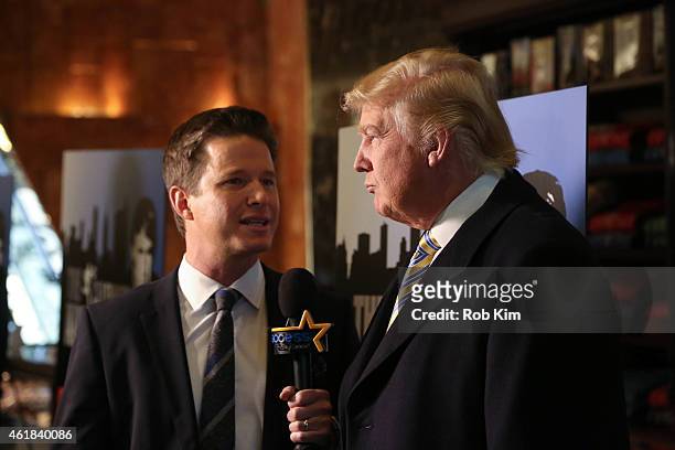 Donald Trump is interviewed by Billy Bush of Access Hollywood at "Celebrity Apprentice" Red Carpet Event at Trump Tower on January 20, 2015 in New...