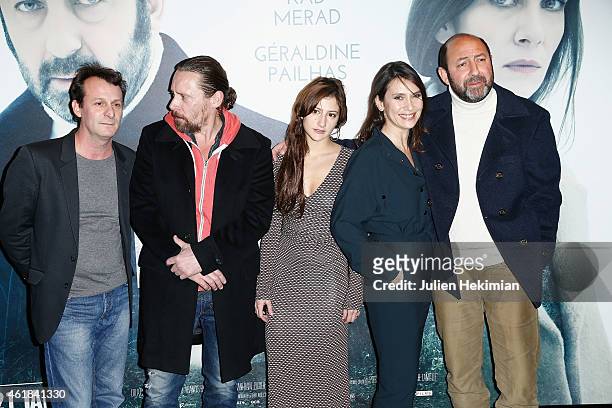 Christophe Lamotte, Francis Renaud, Lola Creton, Geraldine Pailhas and Kad Merad attend 'Disparue En Hiver' Paris Premiere at UGC Cine Cite Bercy on...