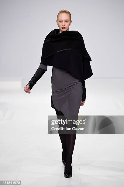 Model walks the runway at the Kaseee show during the Mercedes-Benz Fashion Week Berlin Autumn/Winter 2015/16 at Brandenburg Gate on January 20, 2015...