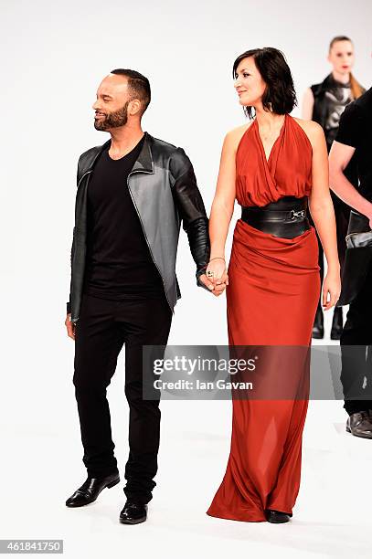 Singers perform at the Kaseee show during the Mercedes-Benz Fashion Week Berlin Autumn/Winter 2015/16 at Brandenburg Gate on January 20, 2015 in...