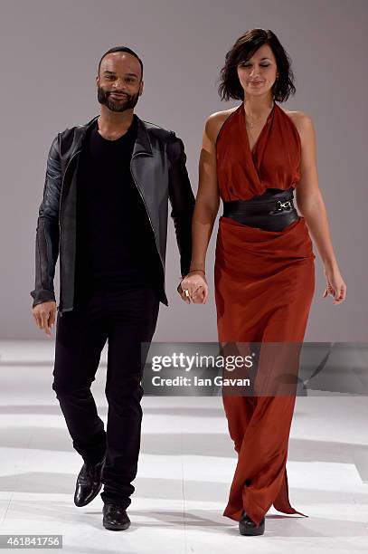 Singers perform at the Kaseee show during the Mercedes-Benz Fashion Week Berlin Autumn/Winter 2015/16 at Brandenburg Gate on January 20, 2015 in...