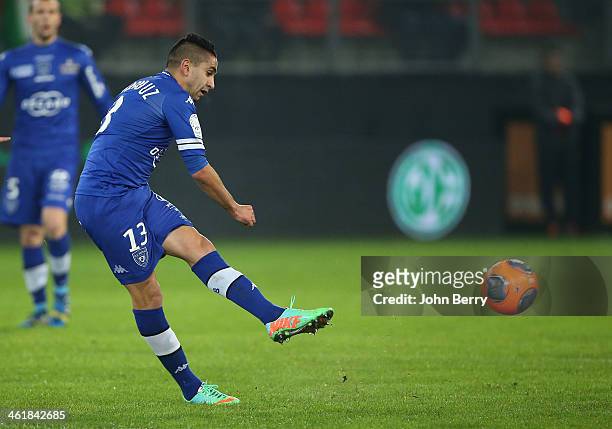 Ryad Boudebouz of Bastia in action during the french Ligue 1 match between Valenciennes FC and SC Bastia at the Stade du Hainaut on January 11, 2014...