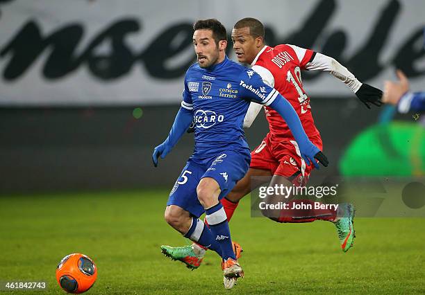 Julian Palmieri of Bastia in action during the french Ligue 1 match between Valenciennes FC and SC Bastia at the Stade du Hainaut on January 11, 2014...