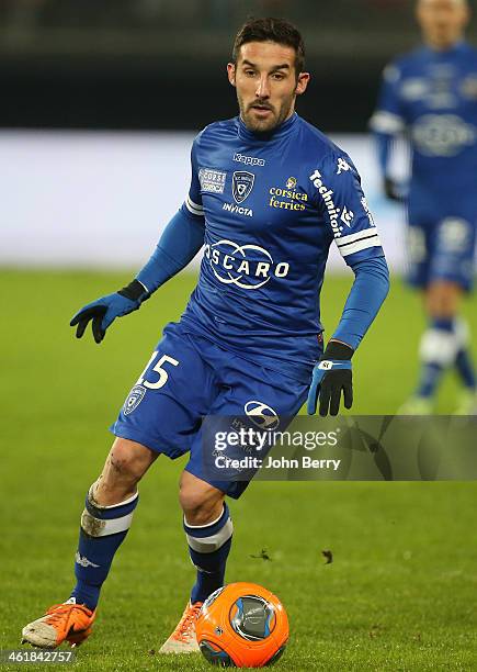 Julian Palmieri of Bastia in action during the french Ligue 1 match between Valenciennes FC and SC Bastia at the Stade du Hainaut on January 11, 2014...