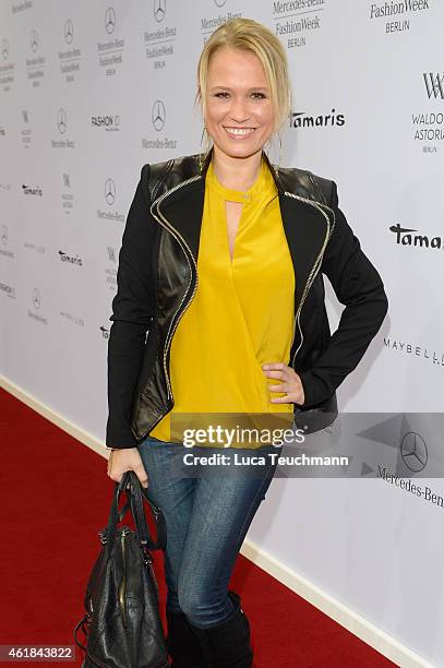 Nova Meierhenrich attends the Riani show during the Mercedes-Benz Fashion Week Berlin Autumn/Winter 2015/16 at Brandenburg Gate on January 20, 2015...