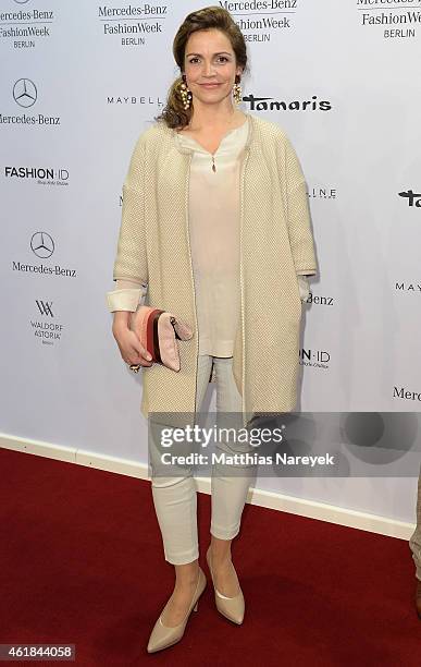 Rebecca Imanuel attends the Riani show during the Mercedes-Benz Fashion Week Berlin Autumn/Winter 2015/16 at Brandenburg Gate on January 20, 2015 in...