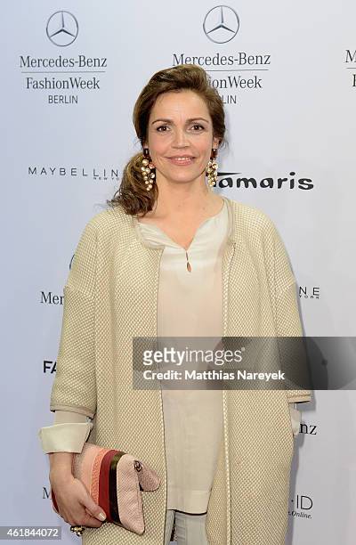 Rebecca Imanuel attends the Riani show during the Mercedes-Benz Fashion Week Berlin Autumn/Winter 2015/16 at Brandenburg Gate on January 20, 2015 in...