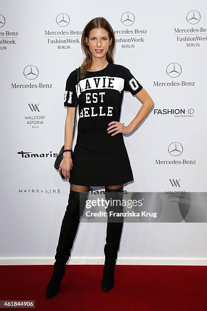 Julia Trainer attends the Marc Cain show during the Mercedes-Benz Fashion Week Berlin Autumn/Winter 2015/16 at Brandenburg Gate on January 20, 2015...