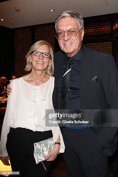 Designer Karin Veit, Helmut Schlotterer, CEO Marc Cain during the Marc Cain Dinner at Sra Bua Bar on January 20, 2015 in Berlin, Germany.