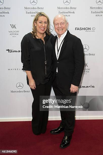 Martina Cruse and Juergen Buckenmaier of Riani attend the Riani show during the Mercedes-Benz Fashion Week Berlin Autumn/Winter 2015/16 at...