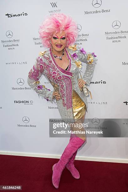 Olivia Jones attends the Riani show during the Mercedes-Benz Fashion Week Berlin Autumn/Winter 2015/16 at Brandenburg Gate on January 20, 2015 in...