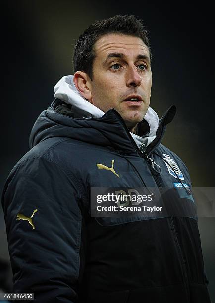 Professional development phase coach Ben Dawson of Newcastle stands sideline during for the U21 Premier League Cup Quarter Final match between...