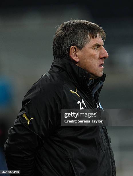 Football Development Officer Peter Beardsley of Newcastle stands sideline during for the U21 Premier League Cup Quarter Final match between Newcastle...