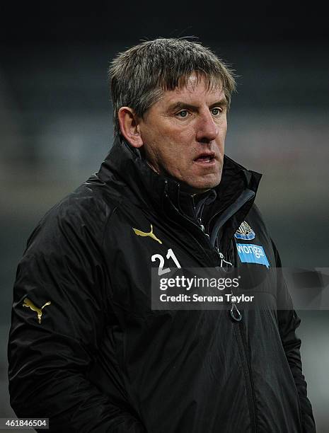 Football Development Officer Peter Beardsley of Newcastle stands sideline during for the U21 Premier League Cup Quarter Final match between Newcastle...