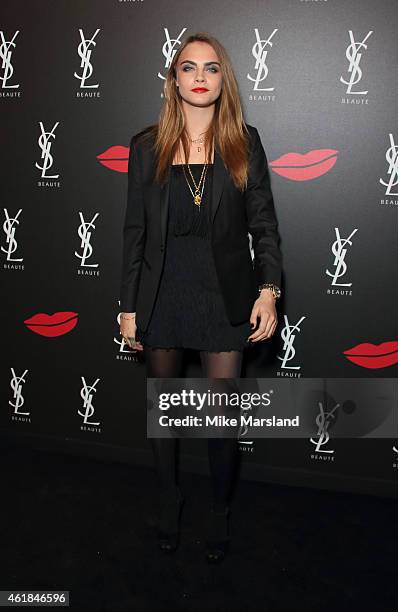 Cara Delevingne attends the YSL Beaute: YSL Loves Your Lips party at The Boiler House,The Old Truman Brewery, on January 20, 2015 in London, England.