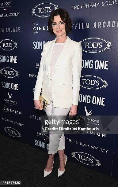 Actress Anne Hathaway attends the premiere of the Film Arcade & Cinedigm's "Song One" hosted by the Cinema Society & Tod's at Landmark's Sunshine...