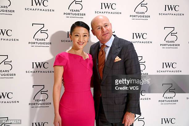 Chinese actress Zhou Xun and CEO of IWC Schaffhausen Georges Kern attend the 25th Salon International de la Haute Horlogerie on January 20, 2015 in...
