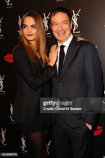 Cara Delevingne and Marc Dubrule attend the YSL Beaute Makeup Celebration 'YSL Loves Your Lips' in the presence of Cara Delevingne at The Boiler...