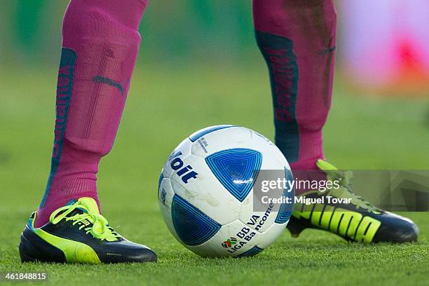 Detail of shoes of Oswaldo Sanchez during a match between Cruz Azul and Santos Laguna as part of the Clausura 2014 Liga MX at Azul Stadium on January...