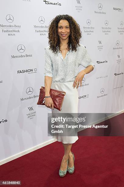 Annabelle Mandeng attends the Marc Cain show during the Mercedes-Benz Fashion Week Berlin Autumn/Winter 2015/16 at Brandenburg Gate on January 20,...