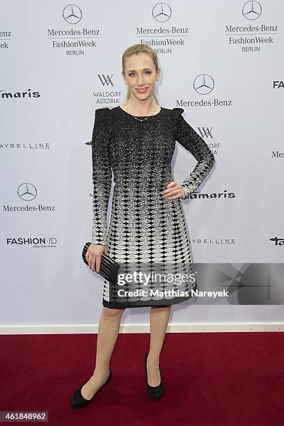 Kristin Meyer attends the Riani show during the Mercedes-Benz Fashion Week Berlin Autumn/Winter 2015/16 at Brandenburg Gate on January 20, 2015 in...