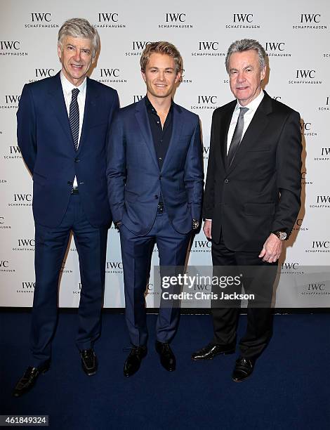 Arsene Wenger, Nico Rosberg and Ottmar Hitzfeld attend the IWC Gala Dinner during the Salon International de la Haute Horlogerie 2015 at the Palexpo...