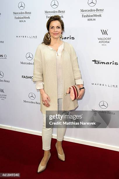 Rebecca Imanuel attends the Riani show during the Mercedes-Benz Fashion Week Berlin Autumn/Winter 2015/16 at Brandenburg Gate on January 20, 2015 in...