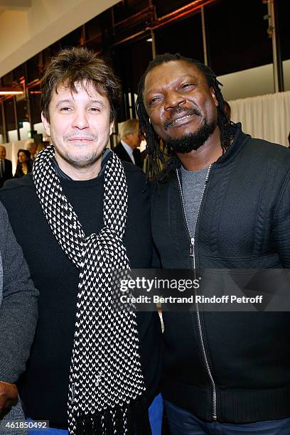 Artists Adel Abdessemed and Pascal Martine Tayou attend the "Societe des Amis du Musee National d'Art Moderne" : Dinner at Beaubourg on January 20,...