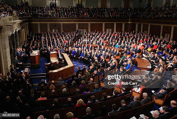 President Barack Obama delivers his State of the Union speech before members of Congress in the House chamber of the U.S. Capitol January 20, 2015 in...