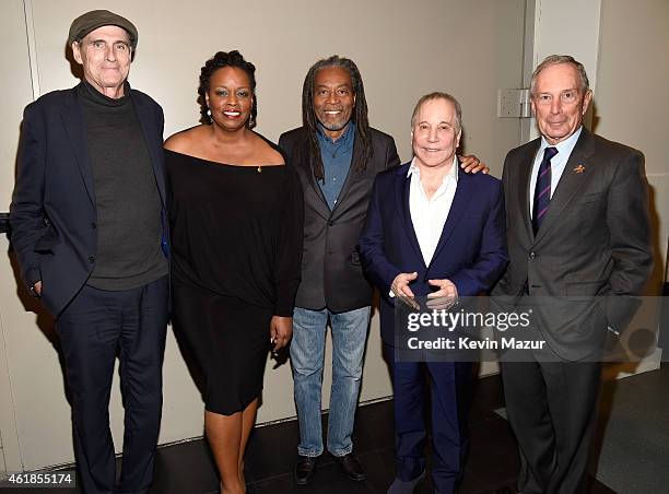 James Taylor, Dianne Reeves, Bobby McFerrin, Paul Simon and former New York City Mayor Michael Bloomberg attend the "Nearness of You" Concert to...