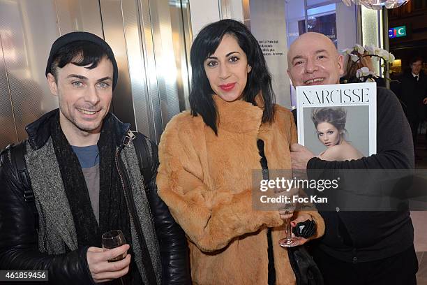 Rene Gloor, Azadeh Zoraghi and Jean Luc Suchet attend 'La Prairie' Shop Opening Party at La Prairie Saint Honore on January 20, 2014 in Paris, France.