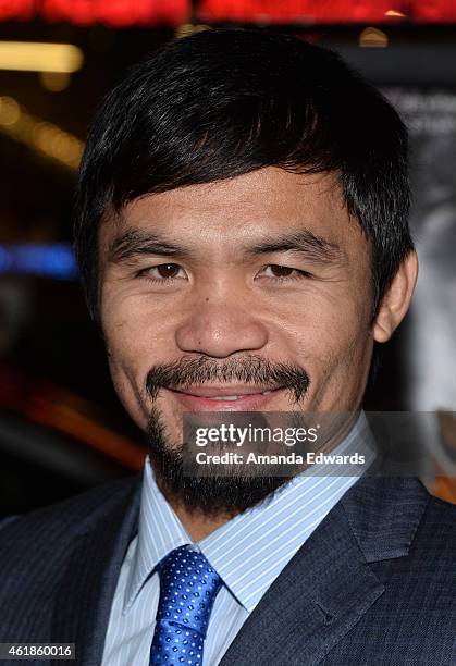 Boxer Manny Pacquiao arrives at the Los Angeles premiere of "Manny" at the TCL Chinese Theatre on January 20, 2015 in Hollywood, California.