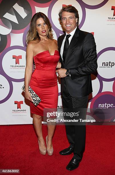 Maky Soler and Juan Soler arrive at Telemundo International Welcome Party during NATPE 2015 at Adrienne Arsht Center on January 20, 2015 in Miami,...