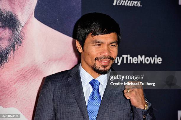 Boxer Manny Pacquiao attends the premiere of the new film "Manny" at TCL Chinese Theatre on January 20, 2015 in Hollywood, California.