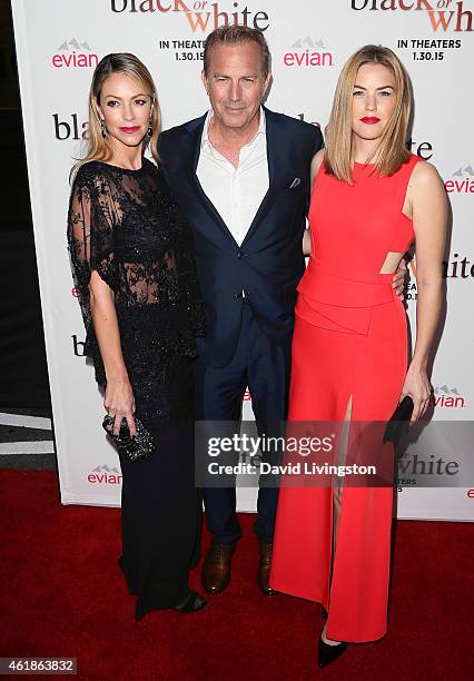 Christine Baumgartner, actor Kevin Costner and Lily Costner attend the premiere of Relativity Media's "Black or White" at Regal Cinemas L.A. Live on...