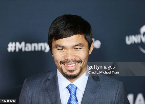 Manny Pacquiao arrives at the Los Angeles premiere of "Manny" held at TCL Chinese Theatre on January 20, 2015 in Hollywood, California.