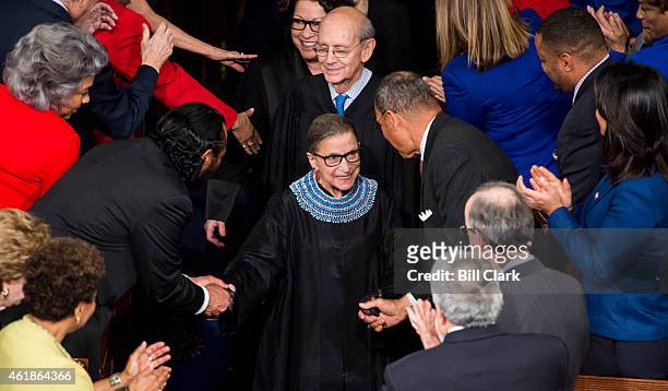 Supreme Court Justice Ruth Bader Ginsburg arrives for President Barack Obama's State of the Union address in the Capitol on Tuesday, Jan. 20, 2015.